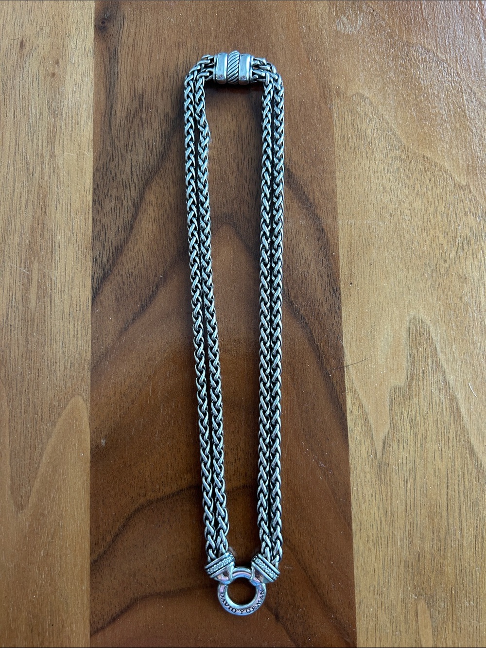 David Yurman double wheat chain necklace silver with pave diamonds